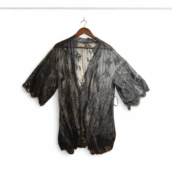 Mavidlove long sleeve Elegant Black Lace Women's Robe Size large - Picture 4 of 9